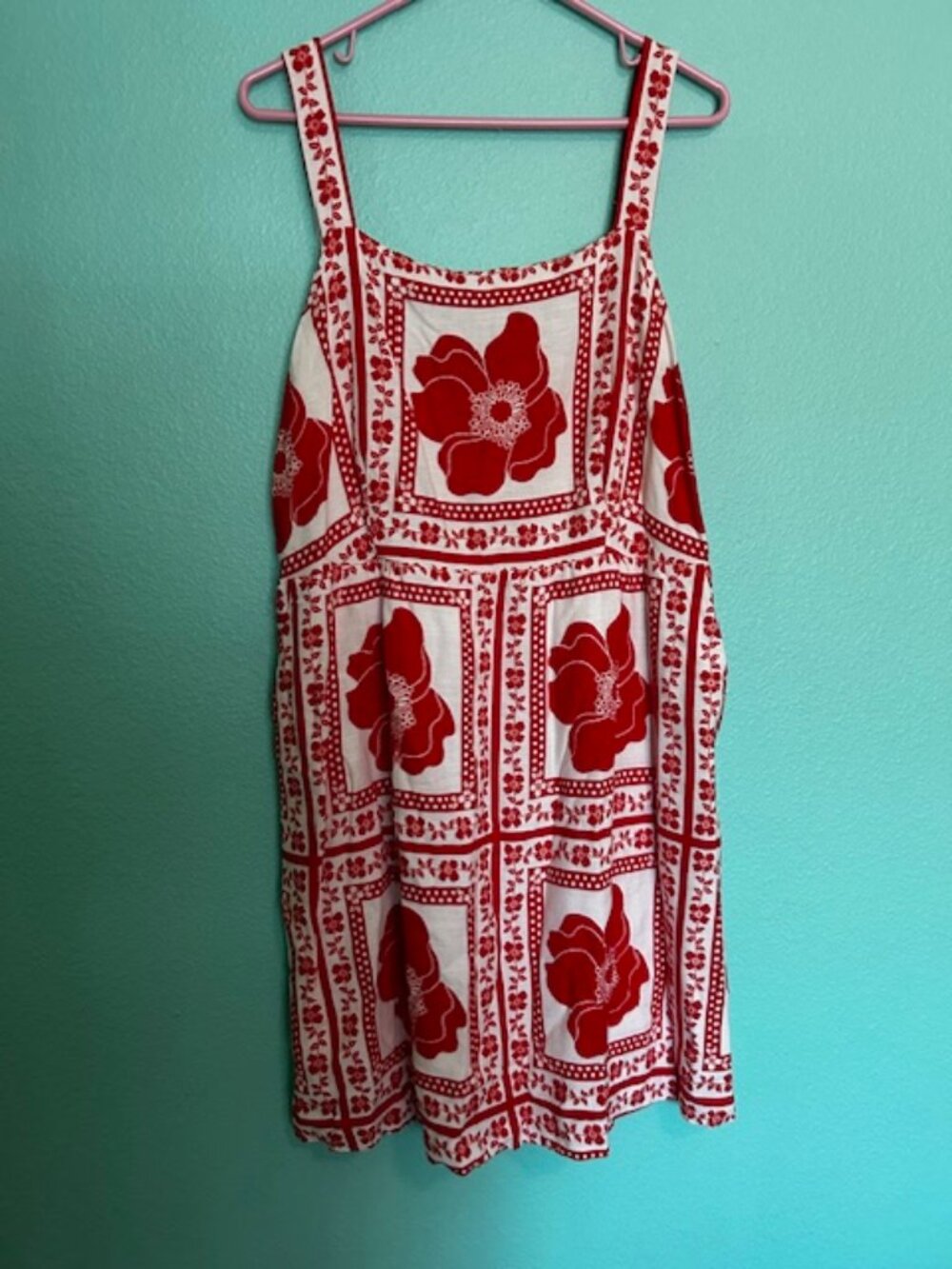 Draper James RSVP Red And White Flower Knee Length Dress Sleeveless Size XL